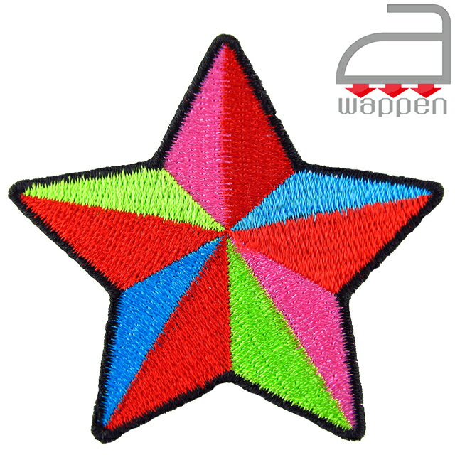 アイロンワッペン//星・スター カラフル レッド系色　(アップリケ 刺繍)