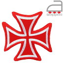 アイロンワッペン//Cross05 クロス レッド赤×シルバー　(刺繍 十字架 アイアン)