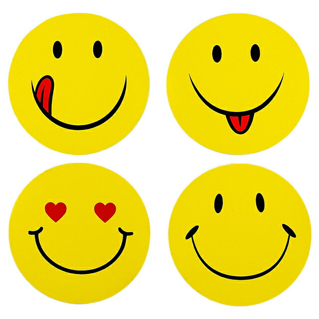 【スマイル】プラスティック製ステッカー パロディデザイン 小サイズ4枚セット 　(ラッピング ニコちゃん)