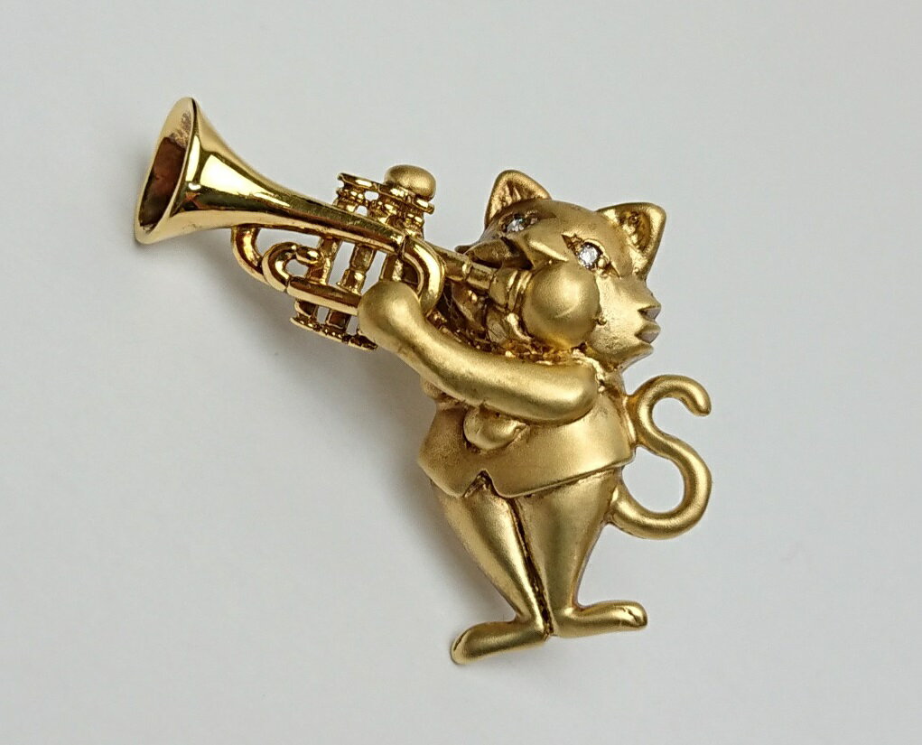 【送料無料】ネコ 猫モチーフ ピンブローチ K18 ゴールド ダイヤモンド 0.01 ピンバッジ CAT【質屋出店】【中古】