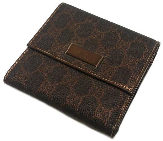 グッチ　GUCCI　GGプラス 三つ折り財布 ダークブラウン メタリック 190337【質屋出店】【中古】