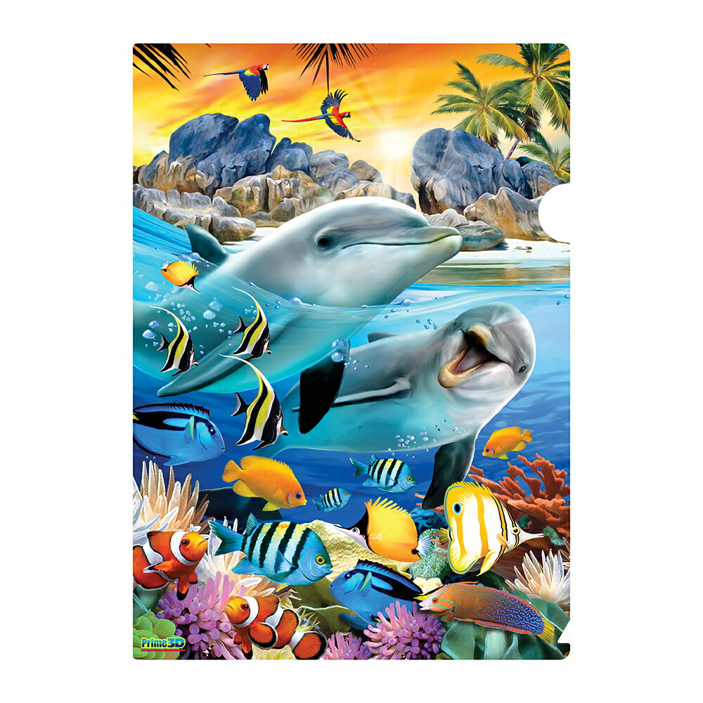 3D クリアホルダー【島の夕暮れ】 魚 イルカ 熱帯魚 水族館 文房具 クリアファイル プレゼント