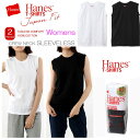 メール便対応 Hanes ヘインズ（レディース）スリーブレスTシャツ 2枚組 M-L ホワイト＆ブラック HW5327 クルー クルーネック ノースリーブ 女性 ジャパンフィット WOMENS JapanFit 2P コットン 綿100 無地 インナー 日本人体型 pkig/phge 【RCP】【あす楽】