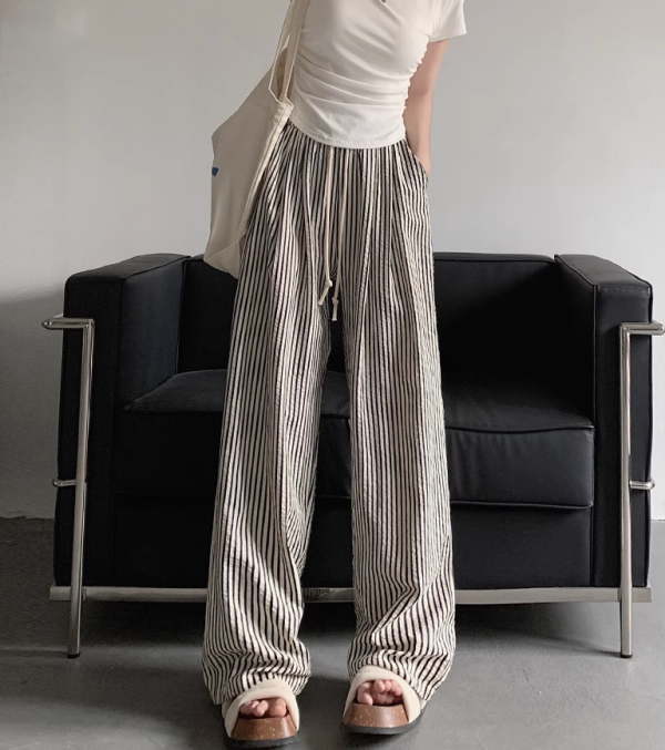 ワイドパンツ レディース ガウチョパンツ ストライプパンツ ストライプ ワイド タックパンツ ボトムス 涼しい ウエストゴム ズボン ナチュラル コックパンツ シェフパンツ メール便送料無料 おうちコーデ アパレル