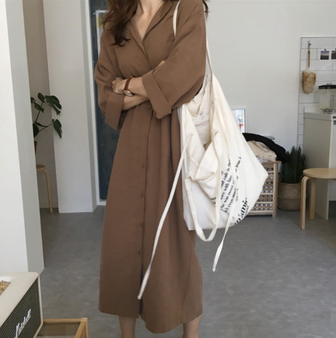 ワンピース シャツワンピ シャツ ロング丈 ロングワンピ 無地 長袖 マキシワンピ ロングカーディガン 春秋 レディース メール便送料無料おうちコーデ (アパレル)