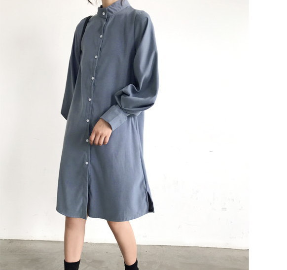 売り尽くし!クーポンで10%OFF!ワンピース シャツワンピ スタンドカラー バルーンスリーブ 膝丈 無地 長袖 ミニワンピ きれいめ 春秋 レディース メール...