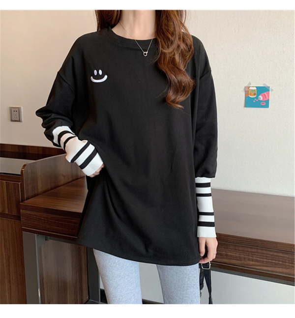 Rakuten - ボーダーロングTシャツ レディース カットソー プルオーバー 長袖トップス ロング プルオーバー 長袖 半袖クルーネック シンプル カジュアル ドルマン ドロップショルダー ゆったり 韓国ファッション マタニティ 春新作(アパレル)