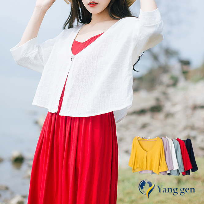 樂天商城 - カーディガン レディース テラコッタ パステル サマーカーディガンボレロカーディガン 綿麻 リネン 薄手 紫外線カット ナチュラル 七分袖 ショート丈 UV対策 五分袖 半袖 マタニティ 大きいサイズ リゾート 冷房対策 春夏 春服 メール便送料無料