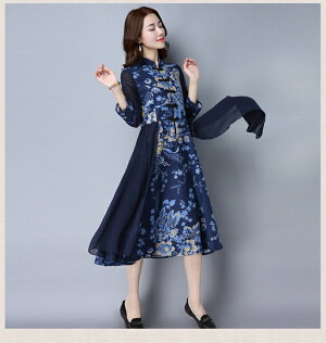 【今だけ10%OFF】ワンピース ロング ロングワンピース ミモレ丈 チャイナドレス レトロ コットン 長袖 Aライン ワンピ 体型カバー 秋冬 レディース メール便送料無料 (アパレル)