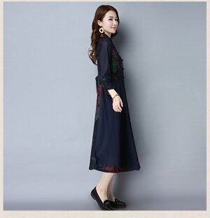 【今だけ10%OFF】ワンピース ロング ロングワンピース ミモレ丈 チャイナドレス レトロ コットン 長袖 Aライン ワンピ 体型カバー 秋冬 レディース メール便送料無料 (アパレル)
