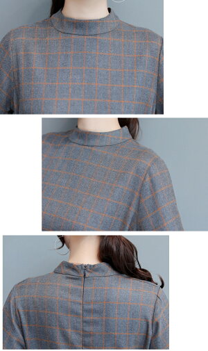 【今だけ10%OFF】ワンピース ロング ロングワンピース ミモレ丈 チェック柄 スタンドカラー フリル袖 長袖 Aライン ワンピ 体型カバー 秋冬 レディース メール便送料無料 (アパレル)