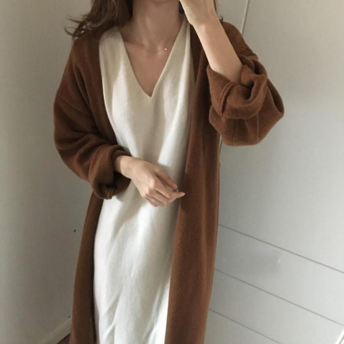 ニット カーディガン ロングカーディガン ロング丈 無地 カーデ アウター 長袖 ガ...