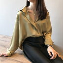 クーポンで8%OFF!シャツ ブラウス サテン 光沢感 無地 長袖 スキッパー Vネック プルオーバー トップス きれいめ 春夏 レディース メール便送料無料おうちコーデ (アパレル)