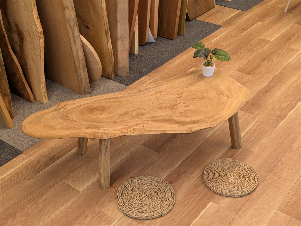 大垣WOOD ローテーブル センターテーブル 幅1295mm 机 クス オイル仕上げ[OGWJ-030624004] 【天然木】【一枚板】無垢板 リビングテーブル 座卓 木製 ちゃぶ台 おしゃれ 大垣ウッド ハンドメイド 日本製