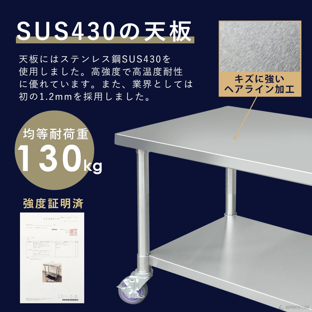 ステンレス コンロ台 キャスター付き 業務用 調理台 450×450×650 板厚1.2mmモデル【45】【ステンレス】【作業台】【厨房】【業務用】【ステンレス製】【作業テーブル】【ワークテーブル】【ステンレス台】【ステンレステーブル】 3