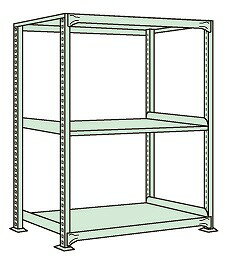 ※こちらの商品はメーカー直送のため代金引換はできません。 簡単ボルトレス構造なので組立て、中板移動、解体が間単に出来ます。 寸法：W900×D450×H1500mm 段数：3段 耐荷重(棚1段当り)：500kg 耐荷重(棚1連当り)：2000kg 本体色：グリーン 25mmピッチ段替え可能 注意事項：棚板段数は、天棚及び底棚を含みます。 #recommend#関連商品