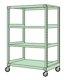 ※こちらの商品はメーカー直送のため代金引換はできません。 レイアウト変更が簡単に出来る便利な中量キャスターラック。 寸法：W1190×D600×H1394mm 段数：4段 耐荷重(棚1段当り)：150kg 耐荷重(1台当り)：450KG 本体色：グリーン キャスター：125φウレタン車(自在2、自在S付2) 50mmピッチ段替え可能 注意事項：棚板段数は、天棚及び底棚を含みます。 #recommend#関連商品