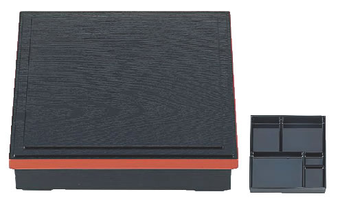 ■お得な10個セット■7寸角固定松花堂 黒木目渕朱 (固定仕切)1-406-1【松花堂】【弁当箱】【業務用厨房機器厨房用品専門店】■お得な10個セット■