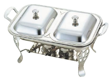 UK18-8共柄角チェーフィングデッシュ ダブル 26インチ【代引き不可】【スタンド】【飾り台】【業務用厨房機器厨房用品専門店】