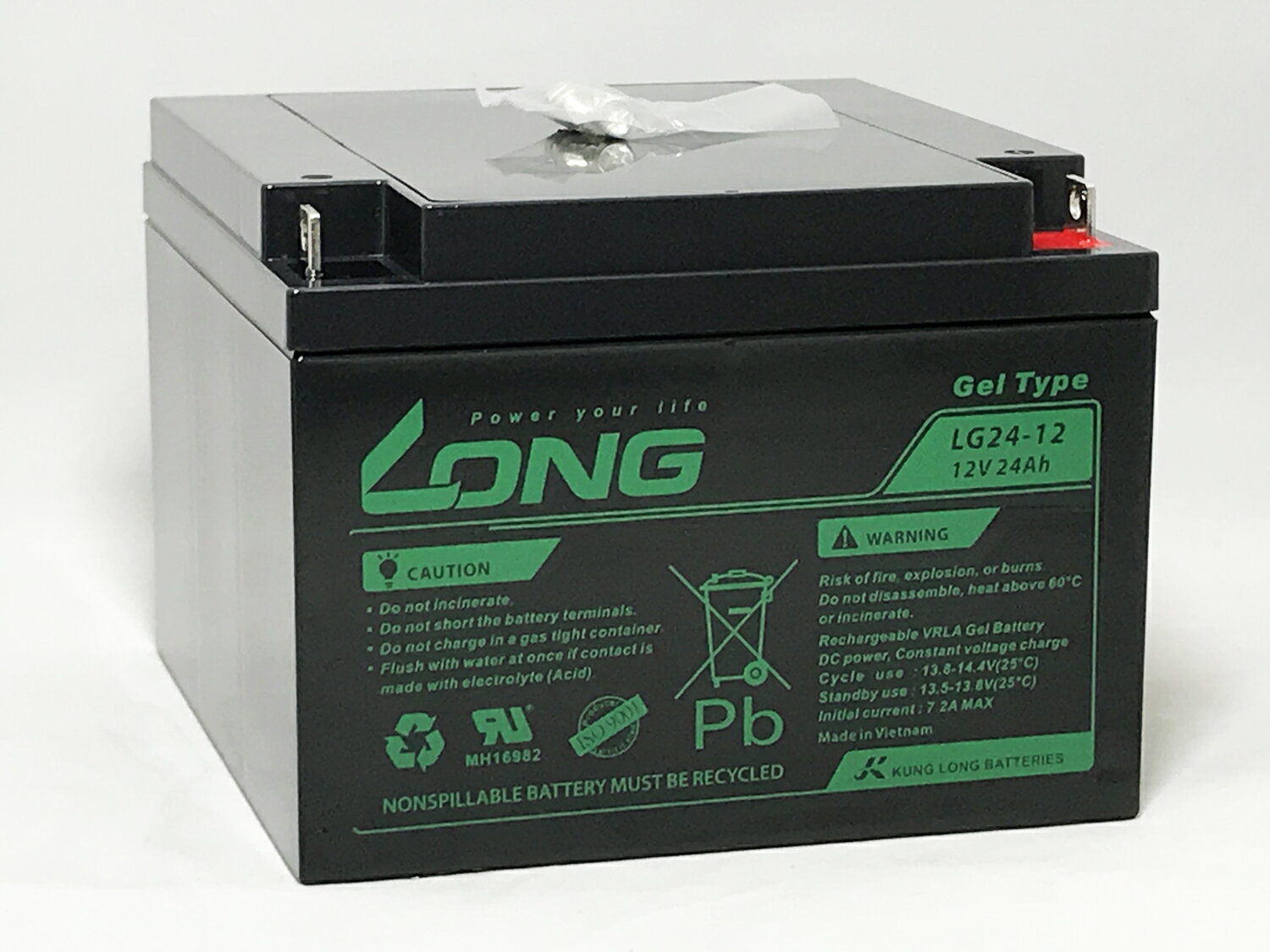 予約販売　LONG あらゆる電源用途【耐久性2倍 期待寿命7年〜10年】12V24Ah　密閉型ゲルバッテリー（LG24-12） 高サイクル・長寿命 （完全密封型鉛蓄電池）