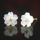 【P10倍11日16:59まで】桜 ピアス さくら ピアス サクラ ピアス 白蝶貝&ホワイトキュービックジルコニアフラワーピアス キュービックジルコニア ピアス...