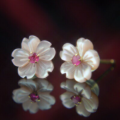 【10%OFF&事前クーポン配布中】桜 ピアス さくら ピアス サクラ ピアス ピンクシェル&ルビーフラワーピアス ルビー ピアス 桜ピアス さくらピアス サク...