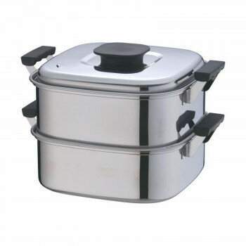 神子島製作所　桃印　18-0角型蒸器　27cm　2段　AMS69272