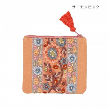 インド刺繍リボン ポーチ (S) サーモンピンク 13124000415 インド刺繍リボン ポーチ (S) サーモンピンク 13124000415