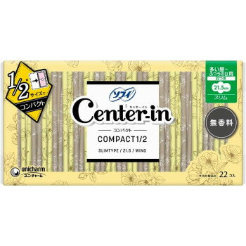 センターイン コンパクト1/2 無香料 多い昼〜ふつうの日用 羽つき 22枚入 ×1個 500-460412-00