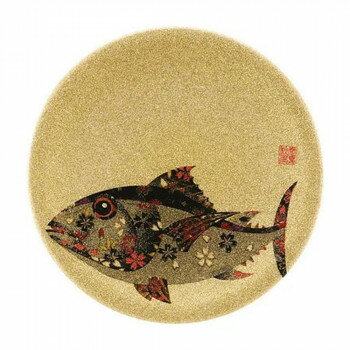 （食洗機対応）15cm寿司皿　ゴールドパール　千代紙マグロ　13000678