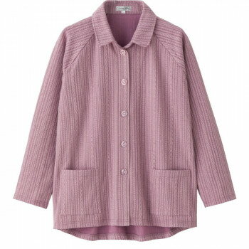 ケアファッション カット衿付マグネット釦カーディガン(指先ストレッチ)(婦人) 赤パープル M〜L 82060231