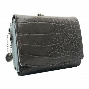 Pisoraro(ピソラロ) クロコ型押し がま口BOXミニウォレット 三つ折り財布 ダークグレー PR115