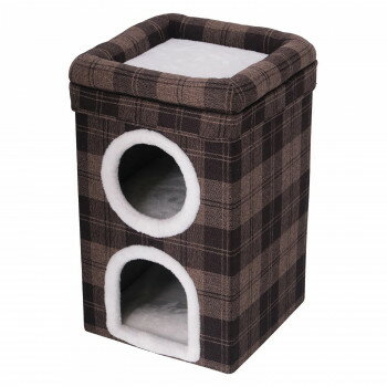 不二貿易　（C/D:53721） ペットハウス 2ルーム ルーフベッド付 ブラウンチェック