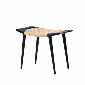 チーク材 ラタン スツール ブラック S450BK