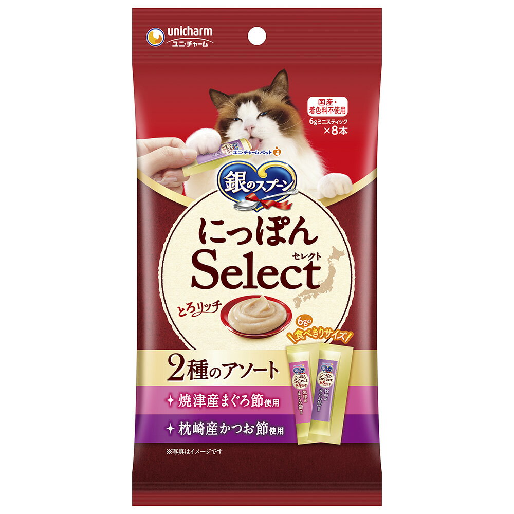 銀のスプーン にっぽんSelect とろリッチ 2種のアソート 焼津産まぐろ節＆枕崎産かつお節使用 6g×8本 4520699635674 猫 おやつ