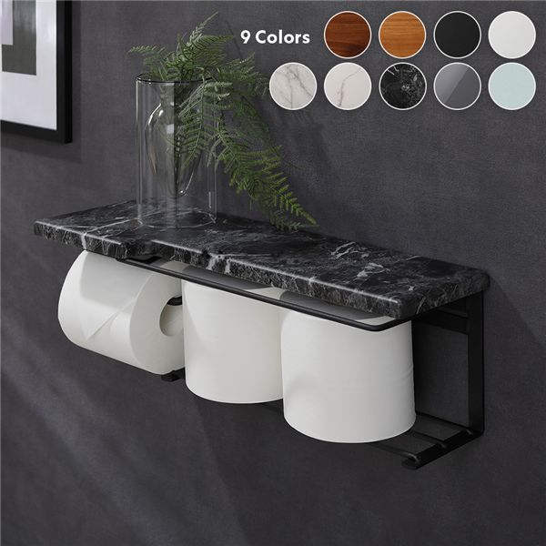 トイレットペーパーホルダー 網板タイプ 約幅44cm 大理石調 ブラック 簡単設置 賃貸OK 棚付き ディスプ..