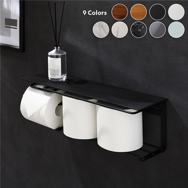 トイレットペーパーホルダー 網板タイプ 約幅44cm スチール ブラック 簡単設置 賃貸OK 棚付き ディスプ..
