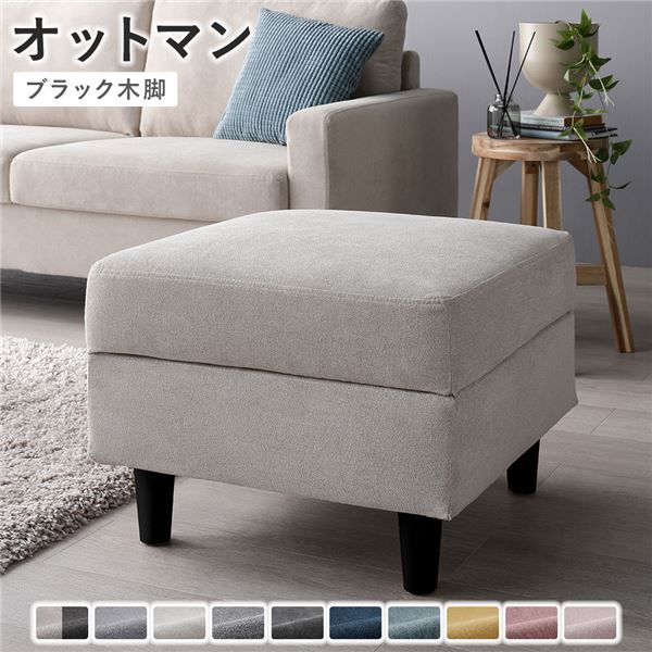 オットマン 〔 カバー：アイボリー 脚：ブラック 〕 幅54cm 洗える ウォッシャブル カバー 収納付き スツール 足置き リビング家具 インテリア家具 組立品