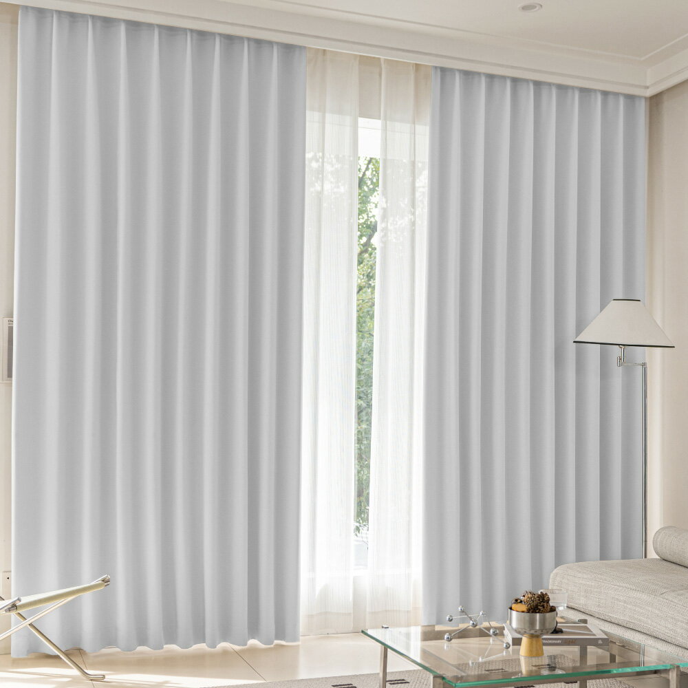 カーテン 2枚セット 遮光カーテン 遮光2級 ホワイトグレー 幅200cm×丈178cm 1枚 + ミラーレース 幅200cm×丈176cm 1枚 UVカット ...