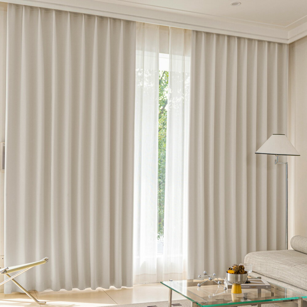 カーテン 2枚セット 遮光カーテン 遮光2級 アイボリー 幅200cm×丈178cm 1枚 + ミラーレース 幅200cm×丈176cm 1枚 UVカット 断熱...