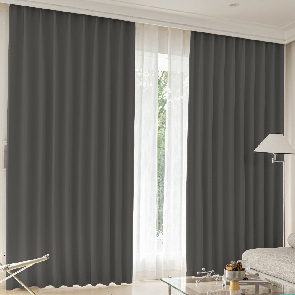カーテン 4枚セット 遮光カーテン 遮光1級 チャコールグレー 幅100cm×丈135cm 2枚 + ミラーレース 幅100cm×丈133cm 2枚 UVカット...