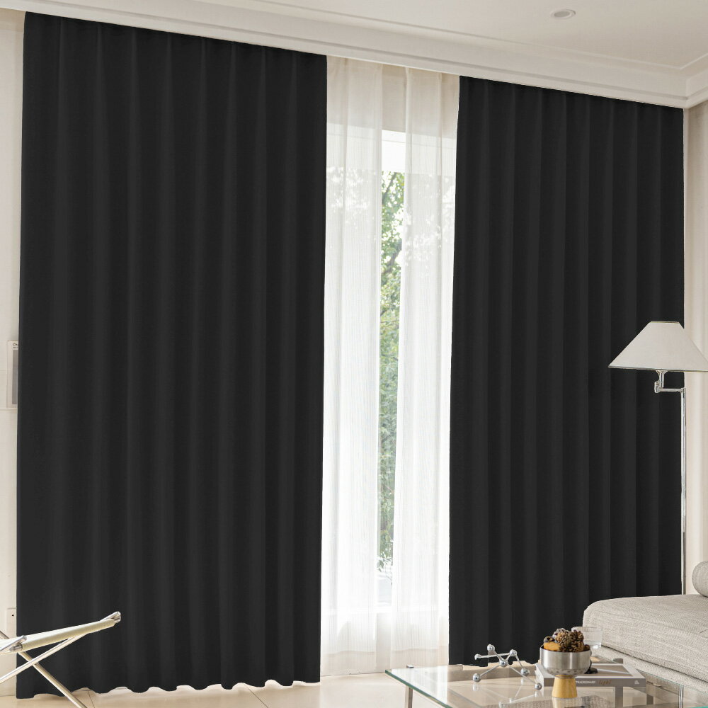 カーテン 4枚セット 遮光カーテン 遮光1級 ブラック 幅100cm×丈230cm 2枚 + ミラーレース 幅100cm×丈228cm 2枚 UVカット 断熱 ...