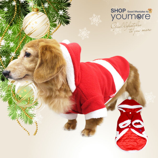 【犬服】もこもこサンタクロース ウエストライン コスチューム フード ワンピース アウター ドッグウェ..