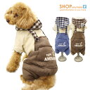 【犬 服 冬】チェック フード もこもこ裏ボア サロペット風 カバーオール 裏起毛 ベスト ジャケット ドッグウエア トイプードル・ダックス・チワワ・ ヨーキー 小型犬 ペット服【moco】