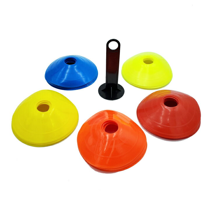 マーカーコーン 50枚セット 収納袋 専用スタンド 付 ランダム5色 各10枚 トレーニング サッカー 陸上 野球 フットサル通販セール サッカー 用品 セール