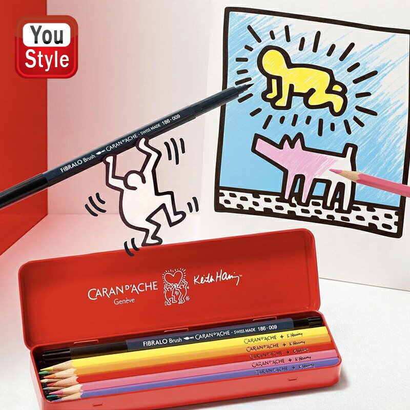 カランダッシュ CARAN D'ACHE キース・へリング KEITH HARING カラーセット 水溶性色鉛筆 10 色＋フィブラロブラッシュ 1 色 CC1285-023 文房具