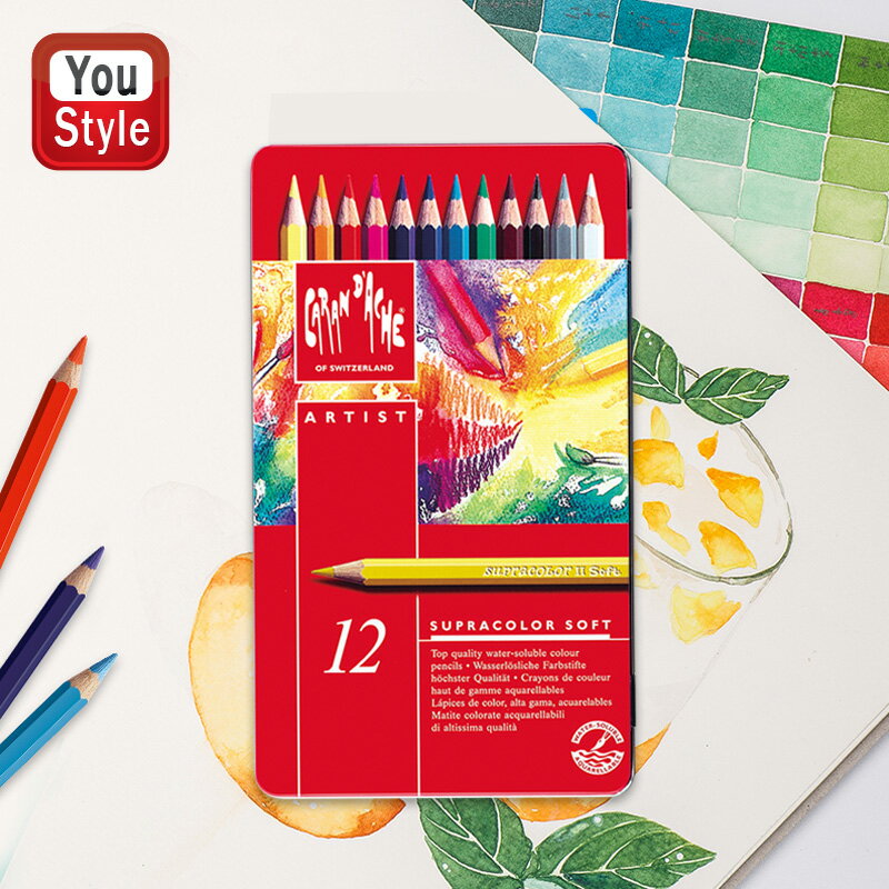 【25日限定★10%クーポン&P5倍要エントリー】カランダッシュ CARAN D'ACHE 水溶性色鉛筆 スプラカラーソフト 12色セット 缶入 SUPRACO...