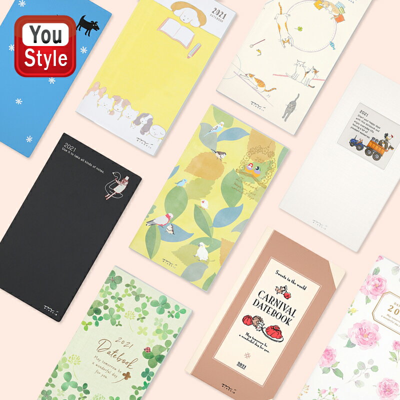 ミドリ MIDORI 2021年版 ポケットダイアリー スリム 手帳 ノート日記 22010006 ネコ柄/22011006 オジサン柄/22012006 カーニバル柄/22013006 カントリータイム 花柄/22014006 のりもの柄/22015006 黒いイヌ柄/22016006 クローバー柄/22017006 トリ柄