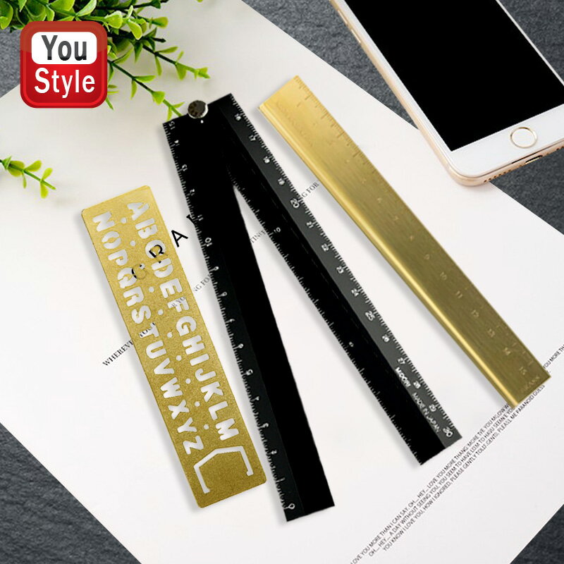 ミドリ MIDORI 定規 brass ブラス 無垢 15cm 42167006 / アルミ ブラック 30cm 42254006 / ブラステンプレート ブックマーク アルファベット 真鍮 42169006 デザイン文具 ブックマーカーのサムネイル