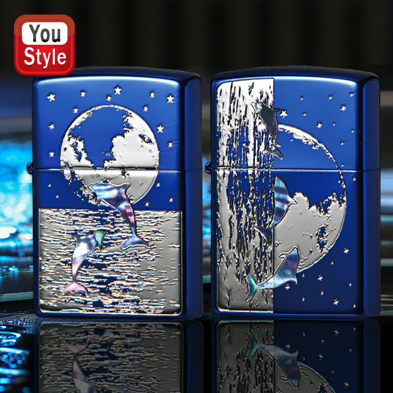 【11/1〜30ポイント5倍要エントリー】ジッポー ZIPPO ライター イルカと地球 エッチング 銀サシ仕上げ 貝貼り ブルーイオンコーティング ドルフィン ...